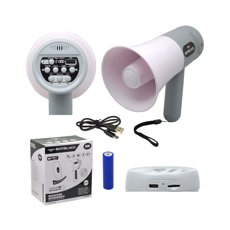 Megáfono 60W Recargable con USB Bluetooth SD Grabación BT-MF60