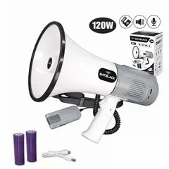 BATBLACK - Megáfono Recargable 120W con Bluetooth, MP3, Sirena y Micrófono Desmontable