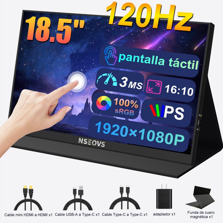 NSEOVS Monitor Portátil Tocar de 18.5 120Hz, 1080P 100% sRGB 1920× 1080P