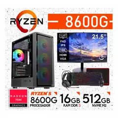 AMD - Computadora PC GAMER RYZEN 5 8600G RAM 16GB SSD 512GB MONITOR 22" FULL HD + KIT