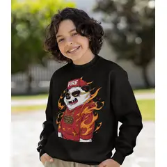 GENERICO - Poleras niño franelado negro Panda Rich