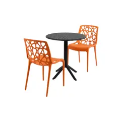 GENERICO - Pack de Comedor / Mesa TURIN NEGRO + 2 sillas GINEBRA NARANJA