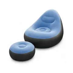 GENERICO - Sillón Puff con Posa Pies de 2 piezas Celeste