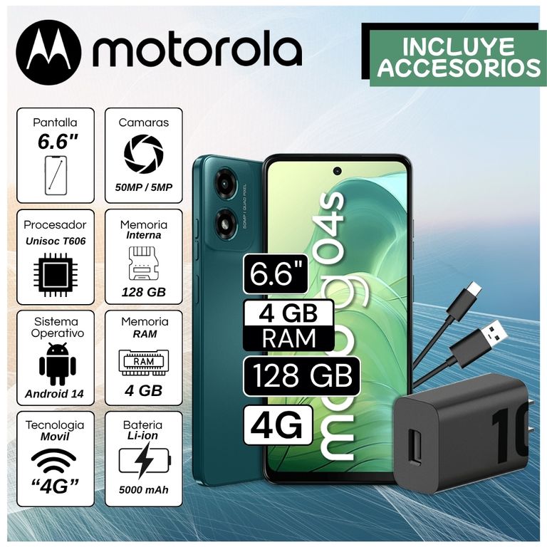 Celular G04s 6.6" Pulg. 4GB RAM 128GB Android 14 - Verde Aurora