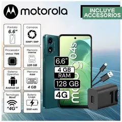 MOTOROLA - Celular G04s 6.6" Pulg. 4GB RAM 128GB Android 14 - Verde Aurora
