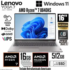 LENOVO - Laptop Yoga 7 2 en 1 16AHP6 AMD Ryzen 7 8840HS 16GB RAM 512GB SSD 16" WUXGA Táctil