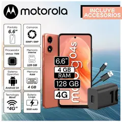 MOTOROLA - Celular G04s 6.6" Pulg. 4GB RAM 128GB Android 14 - Naranja Amanecer