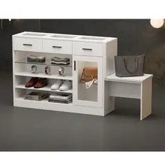 GENERICO - Isla Organizadora de Lujo con Vitrina y Banqueta Integrada Bianca - Amore Home