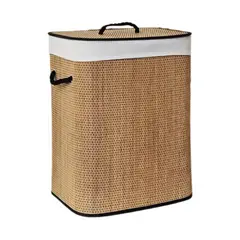 GENERICO - Cesta de Ropa Estilo Bambú con Tela y Tapa