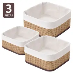 GENERICO - Set 3 Cestas Organizadoras Estilo Bambú con Tela