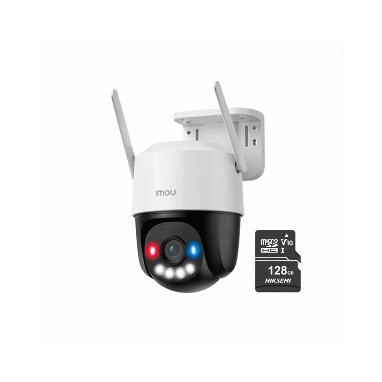 Cámara Seguridad Exterior Wifi Cruiser SC 2K + Micro SD 128GB 360° Sirena Luz Roja Azul