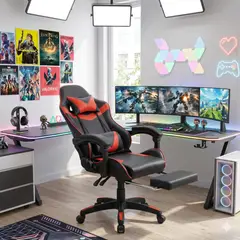 XION - Silla Gamer Ergonómica Nova-X Cojines Ajustables, Reclinación 135° y Reposapiés Rojo