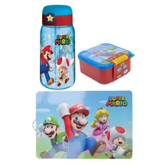 NINTENDO - Pack Escolar Mario Bros Tomatodo Botella con Cañita 510ml + Set Tapers Snack + Individual