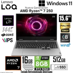 LENOVO - Laptop LOQ 15AHP10 AMD Ryzen 7 250 16GB RAM 512GB SSD RTX 5060-8GB 15.6" FHD 144 Hz