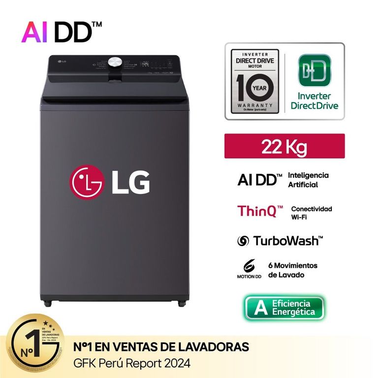 Lavadora 22KG AI DD Inteligencia Artificial WT22EGTX Negro