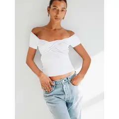 BELCHERCC5 - Camisa Mujer Color Sólido Sin Tirantes Slim Fit Manga Corta