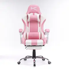KUZLER - Silla Gamer Rosa Masajeador Lumbar Reposapiés y Base Metálica RIK-101R