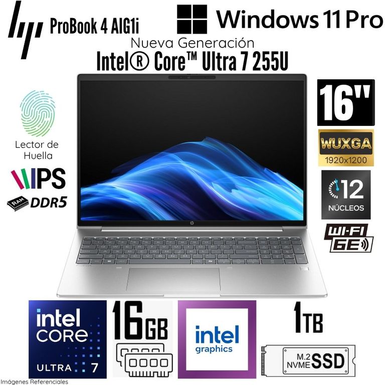 Laptop ProBook 4 AIG1i Intel Core Ultra 7 255U 16GB RAM DDR5 1TB SSD 16" WUXGA - Plateado