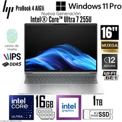 HP - Laptop ProBook 4 AIG1i Intel Core Ultra 7 255U 16GB RAM DDR5 1TB SSD 16" WUXGA - Plateado