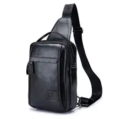 BULLCAPTAIN - - Mochila Cruzada de Cuero Mate XB-120-BK Negro