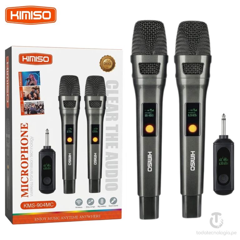 Microfono Inalambrico KIMISO Dual UHF para Karaoke, Parlantes y Receptor Recargable