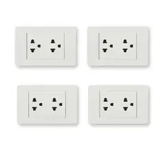 HOME LIGHT - Pack x4und Tomacorriente Doble Blanco para Empotrar con Salida a Tierra Elegant