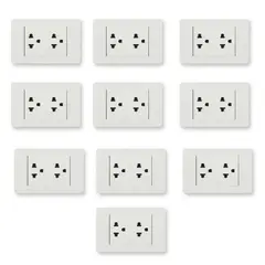HOME LIGHT - Pack x10 und Tomacorriente Doble Blanco para Empotrar con Salida a Tierra Elegant