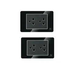 HOME LIGHT - Pack x 2und Tomacorriente Doble 15A para Empotrar con Salida a Tierra Negro Acrilico Elegant