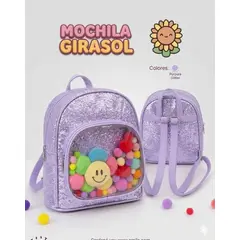 GENERICO - Mochila Escolar Kawaii Flores Morado