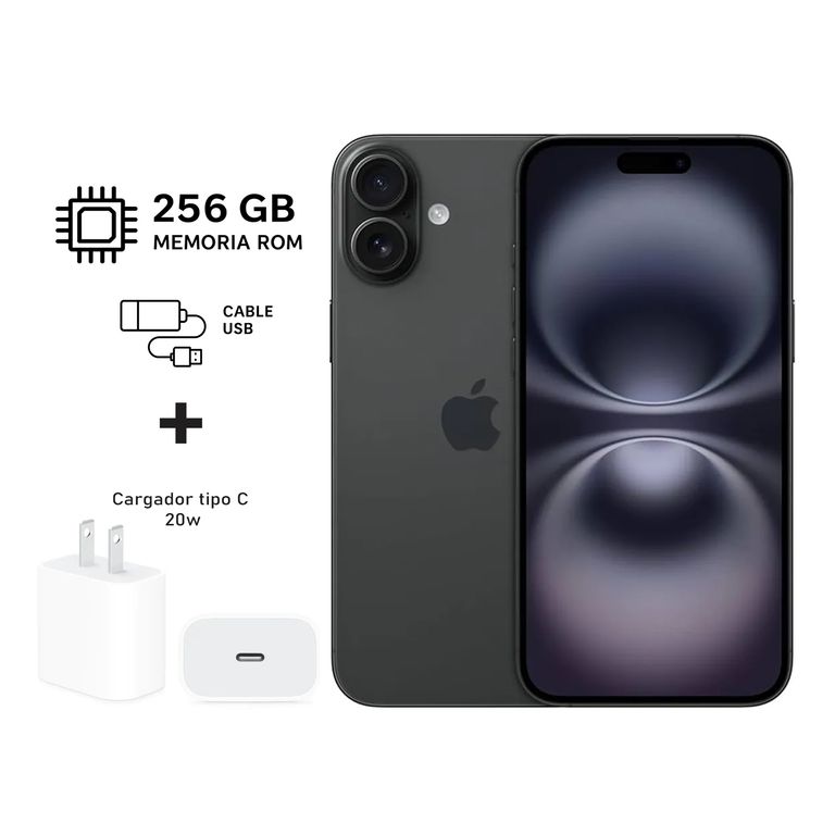Iphone 16 Plus 256gb Negro Black 5G + Kit de carga. Reacondicionado Grado A+ A3082