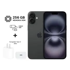 APPLE - Iphone 16 Plus 256gb Negro Black 5G + Kit de carga. Reacondicionado Grado A+ A3082