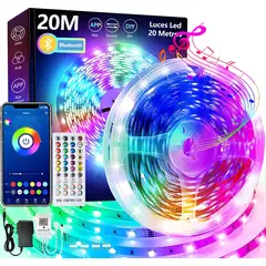 PUREPOWER - Tira LED 20 Metros, Salandens Luces LED 5050 RGB 24V De Música, Bluetooth y Control Remoto