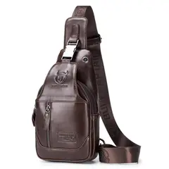 BULLCAPTAIN - - Mochila cruzada de Cuero XB-095-CF - Café