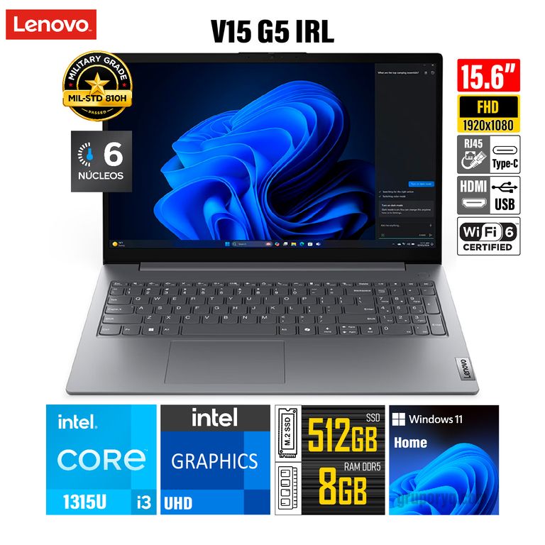 LAPTOP V15 G5 IRL PANTALLA 15.6 FHD INTEL CORE I3-13TH RAM 8GB DDR5 EXP 32GB SSD 512GB