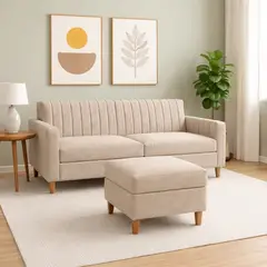 ARTSOFA - Sofá Dos Cuerpos Imperial Beige Antifluido + Banqueta + Obsequio