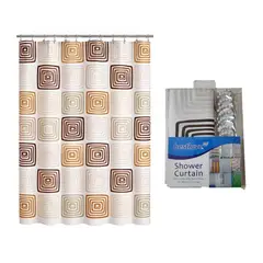 GENERICO - Cortina de ducha 180x180 cm con 12 ganchos diseño - Cuadros Marrón