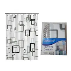 GENERICO - Cortina de ducha 180x180 cm con 12 ganchos diseño - Cuadros Negro y Blanco 2