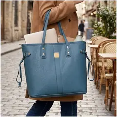 INDEMA - Bolso Tote Bag Cuero PU Amplio Perfecto para Trabajo Diario - Acero