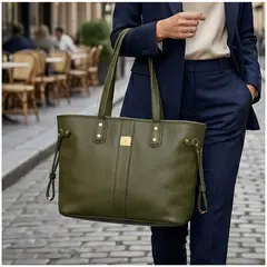 INDEMA - Bolso Tote Bag Cuero PU Amplio Perfecto para Trabajo Diario - Olivo
