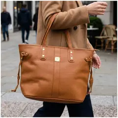 INDEMA - Bolso Tote Bag Cuero PU Amplio Perfecto para Trabajo Diario - Camel