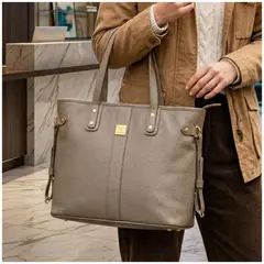 INDEMA - Bolso Tote Bag Cuero PU Amplio Perfecto para Trabajo Diario - Topo