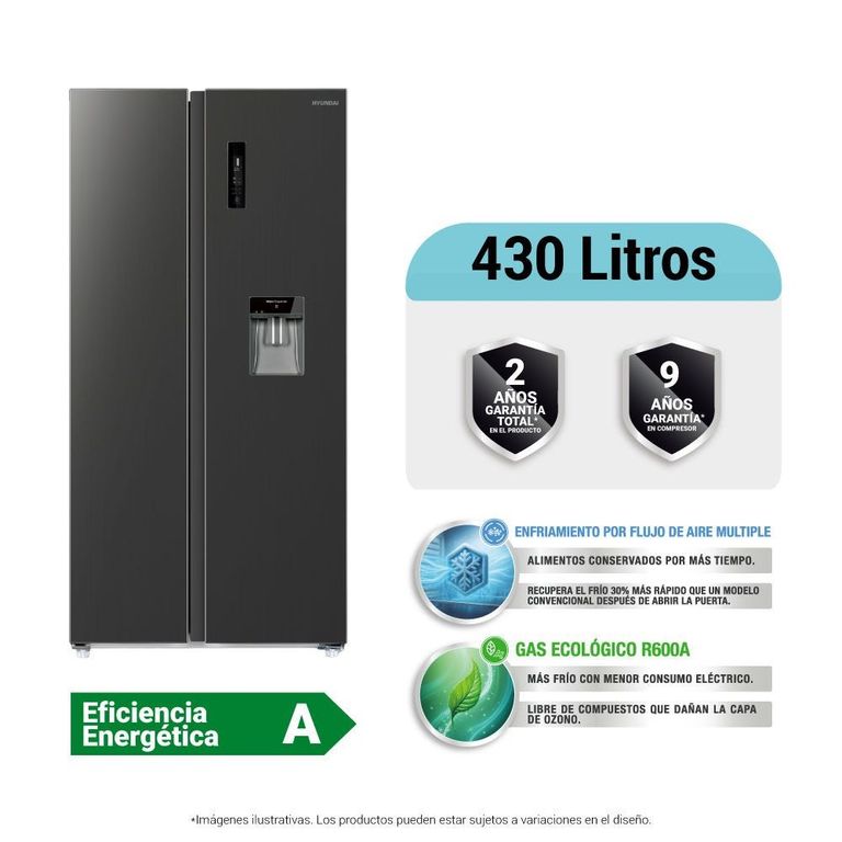 Refrigeradora 430LT Side By Side HYRF450SXS Negro