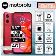 MOTOROLA - Celular G05 6.67" Pulg. 4GB RAM 64GB Android 15 - Rojo