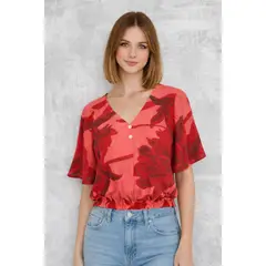 MARWAL - Blusa Celin  By  , color Rojo , Manga Acampanada , Cintura elasticada , cuello en V.