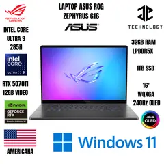 ASUS - LAPTOP ROG ZEPHYRUS G16 ULTRA 9 285H / RTX 5070Ti 12GB VIDEO / 32GB RAM LPDDR5X / 1TB SSD