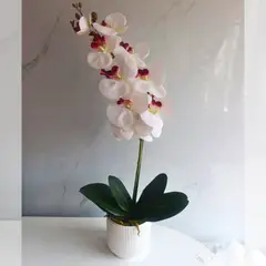 GENERICO - VARA DE ORQUIDEA ARTIFICIAL CON MACETA DE CERAMICA DECORATIVA
