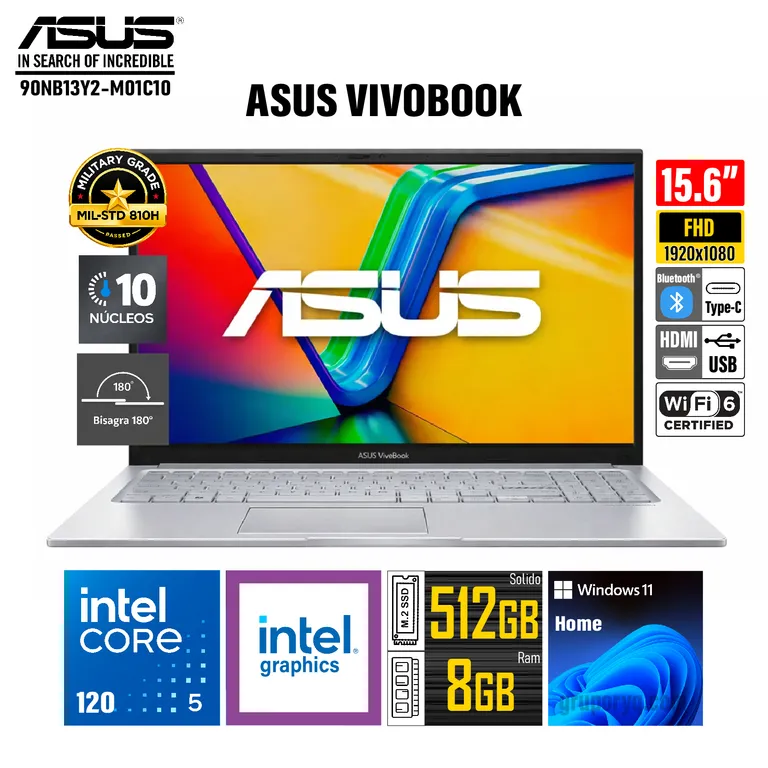 Laptop VIVOBOOK X1504VA--BQ631W Pantalla 15.6 FHD Intel Core 5-120 RAM 8GB Y SSD 512GB
