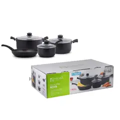 FACUSA - Juego de Ollas Nova de Acero Inoxidable con Tapa de Vidrio 7 Piezas