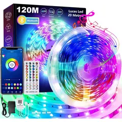 PUREPOWER - Tira LED 120 Metros, Salandens Luces LED 5050 RGB 24V De Música, Bluetooth y Control Remoto