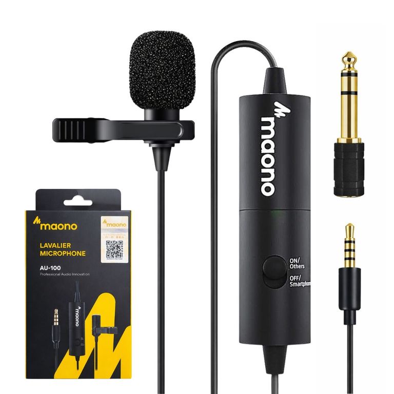 Micrófono Solapero Lavalier AU-100 Alámbrico con Cable 6 Metros para Celular Cámara PC